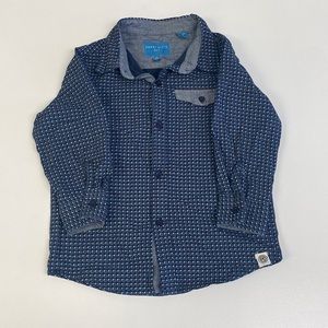 Perry Ellis Toddler Button Down Shirt Size 2T, navy, aqua, white, and red/orange